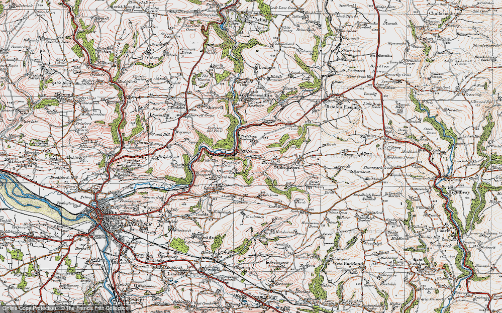 Old Map of Historic Map covering Bratton Cross in 1919