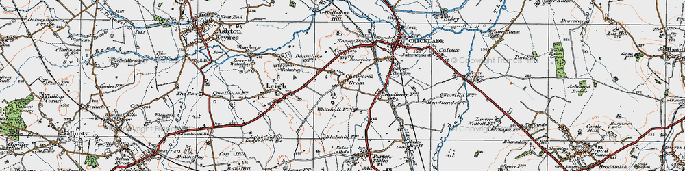 Old map of Chelworth Lower Green in 1919