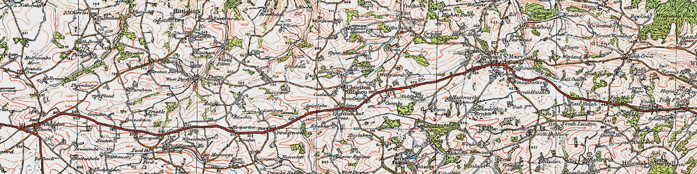 Old map of Cheriton Bishop in 1919