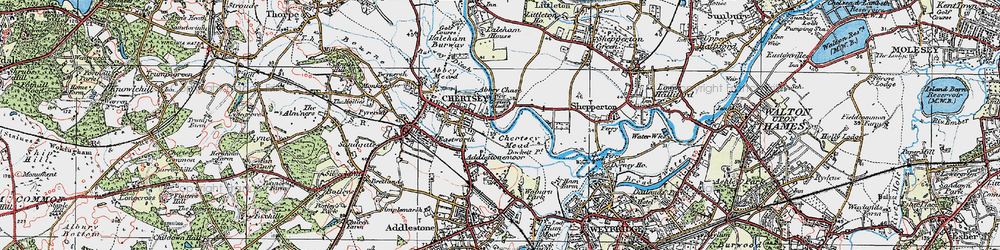 Old map of Chertsey Meads in 1920