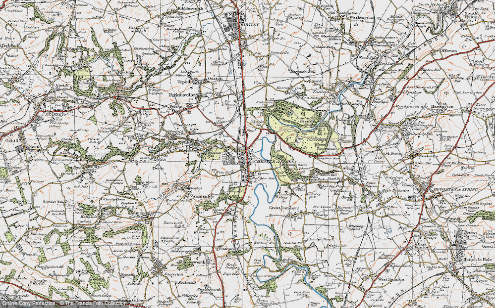 Old Map of Historic Map covering Lumley Castle in 1925