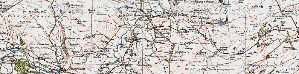 Old map of Chesterhope in 1925