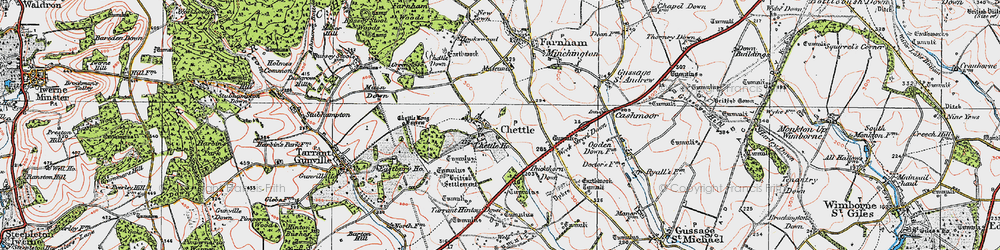 Old map of Chettle in 1919