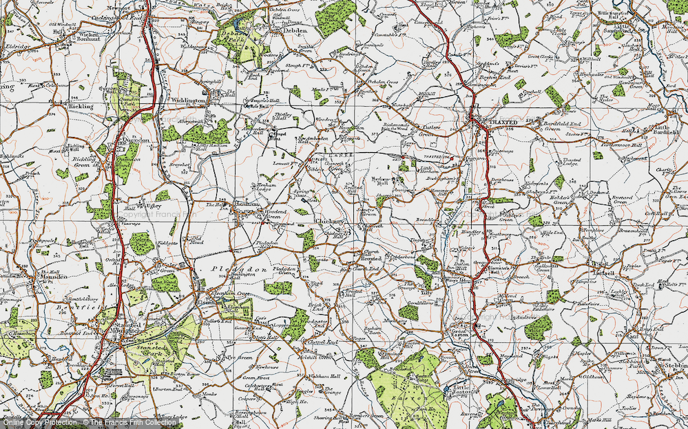 Old Map of Historic Map covering Broxted Hill in 1919