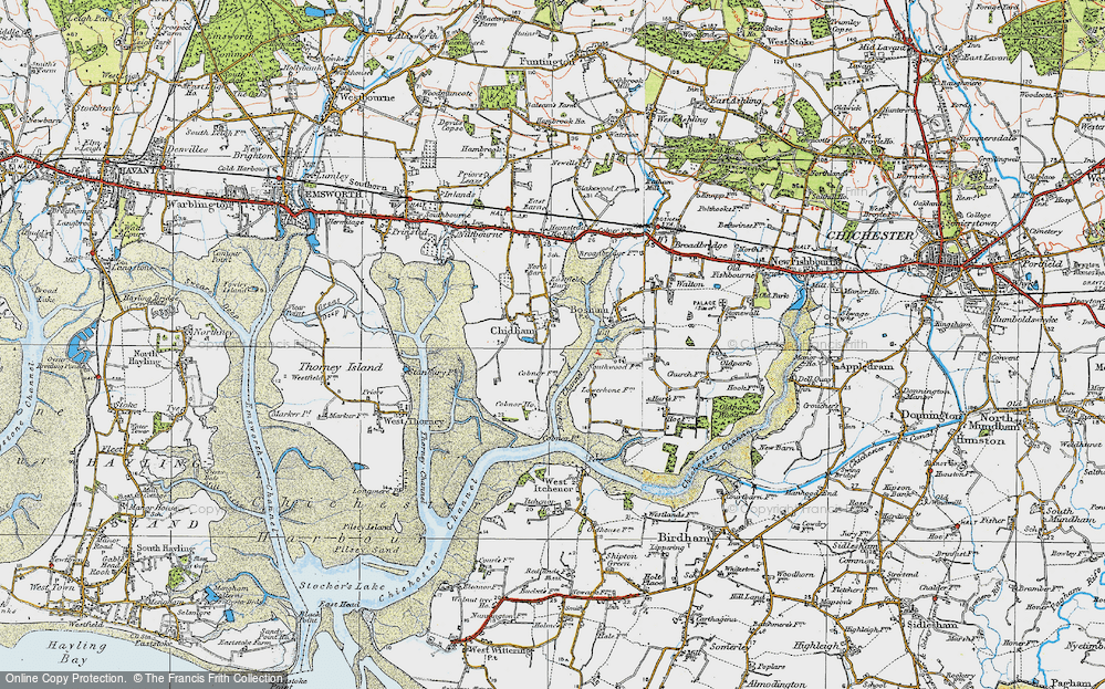 Old Map of Historic Map covering Bosham Channel in 1919