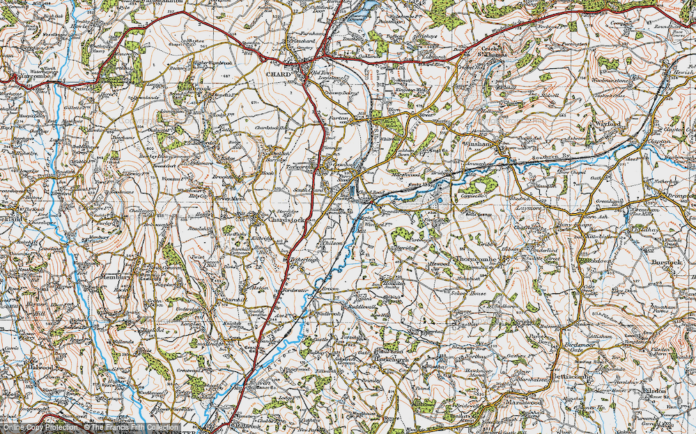 Old Map of Historic Map covering River Axe in 1919