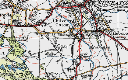 Old map of Chilvers Coton in 1920