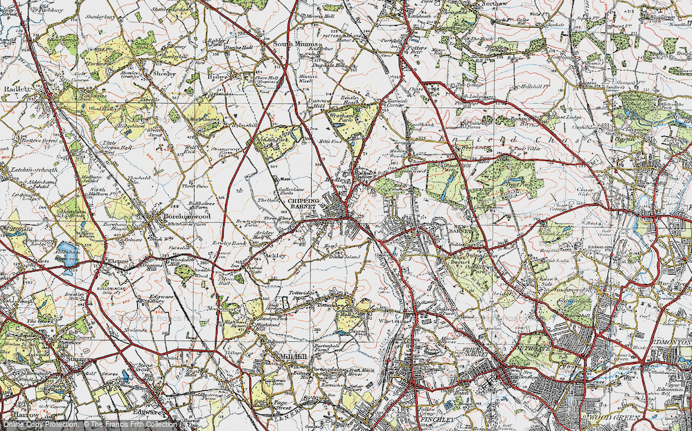 Old Map of Historic Map covering Barnet in 1920
