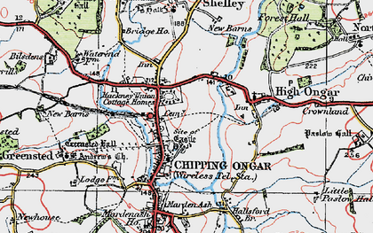 Old map of Chipping Ongar in 1920