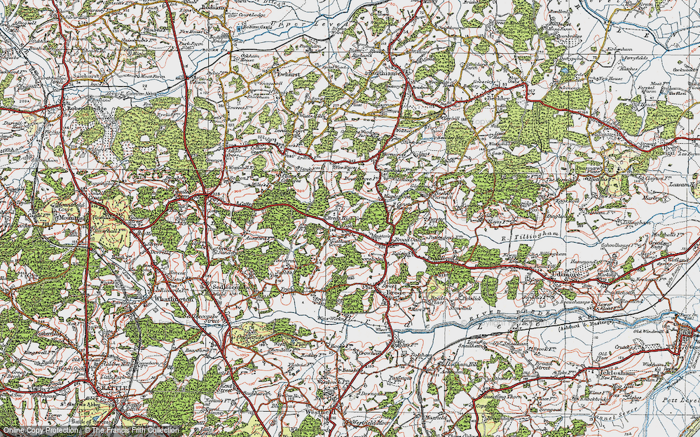 Old Map of Historic Map covering Brede High Wood in 1921