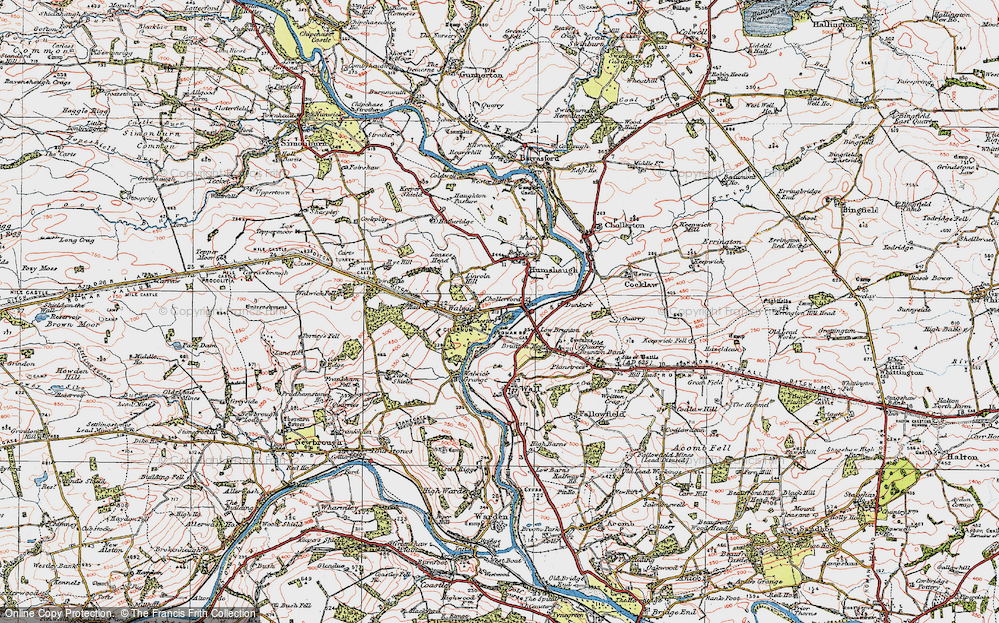 Old Map of Historic Map covering Brunton Ho in 1925