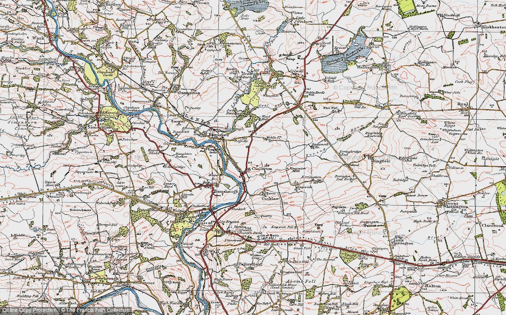 Old Map of Chollerton, 1925 in 1925
