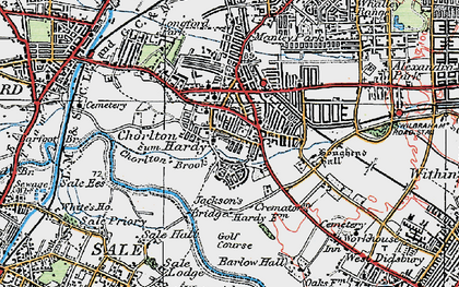 Old map of Chorlton-cum-Hardy in 1923