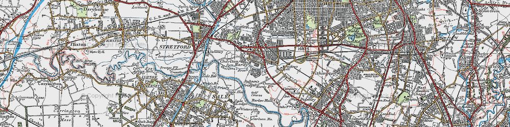 Old map of Chorlton-cum-Hardy in 1923
