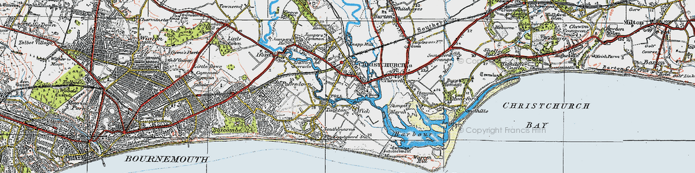 Old map of Christchurch in 1919