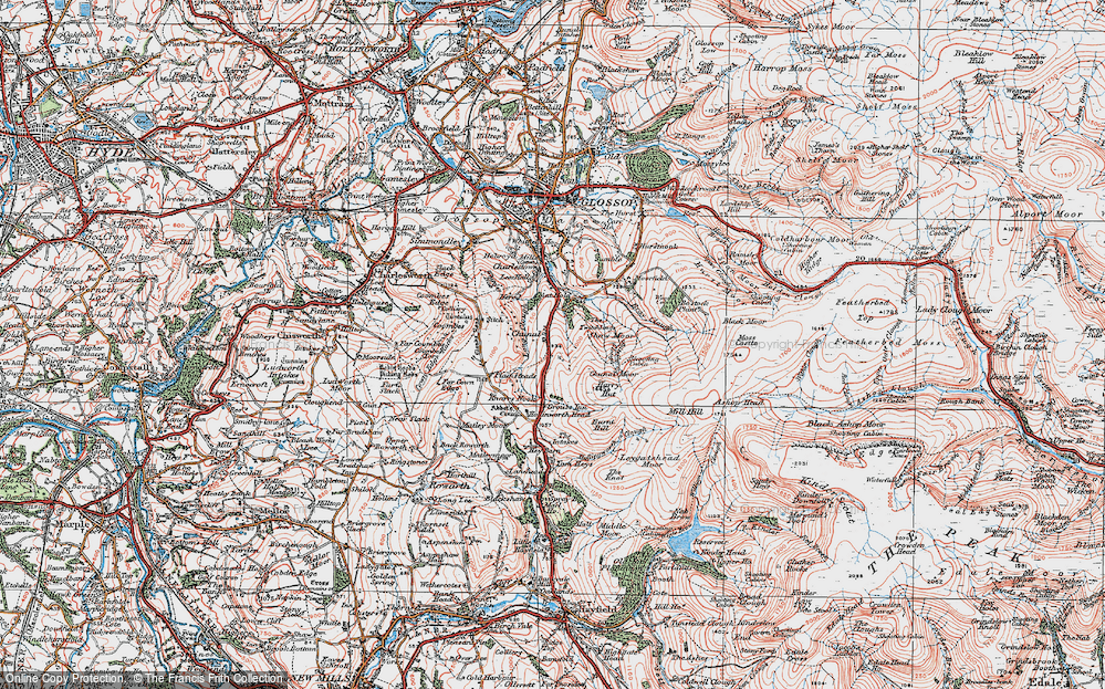 Old Map of Historic Map covering Burnt Hill in 1923