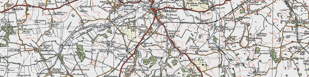 Old map of Church Aston in 1921