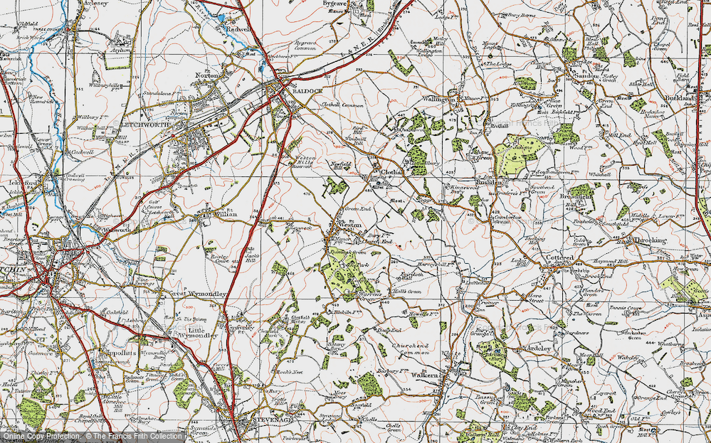 Old Map of Historic Map covering Weston Bury in 1919