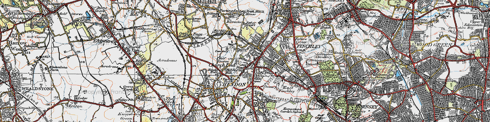 Old map of Church End in 1920