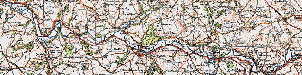 Old map of Afon Teifi in 1923
