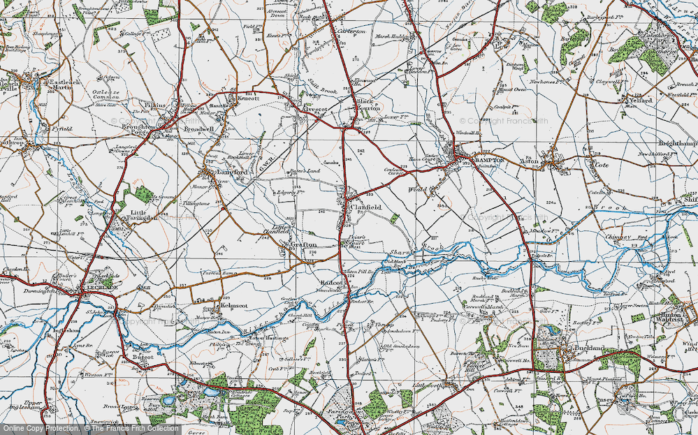 Old Map of Historic Map covering Black Bourton Brook in 1919