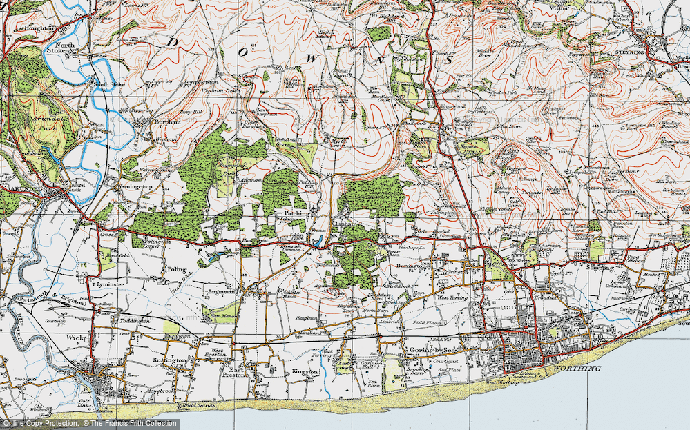 Old Map of Historic Map covering Woodlands in 1920