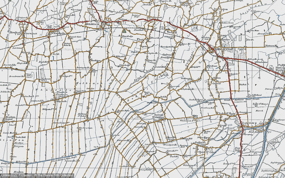 Old Map of Historic Map covering Gedney Fen in 1922