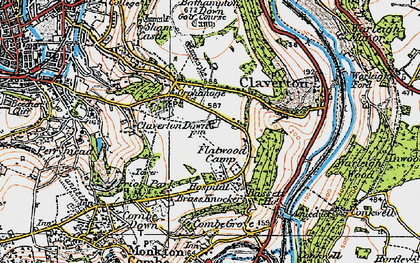 Old map of Claverton Down in 1919