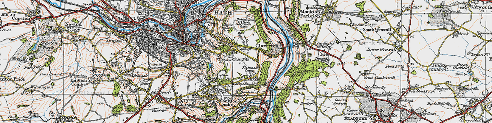 Old map of Claverton Down in 1919