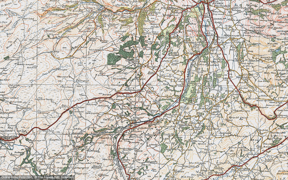Old Map of Historic Map covering Bryn-y-ffynnon in 1922