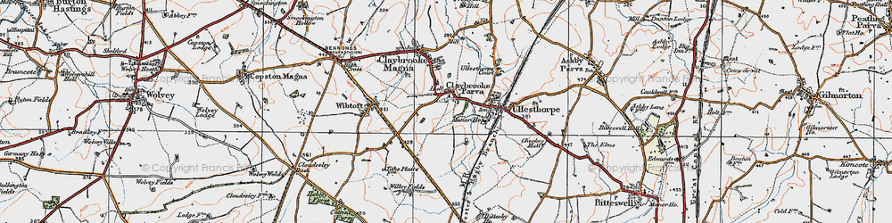 Old map of Claybrooke Parva in 1920