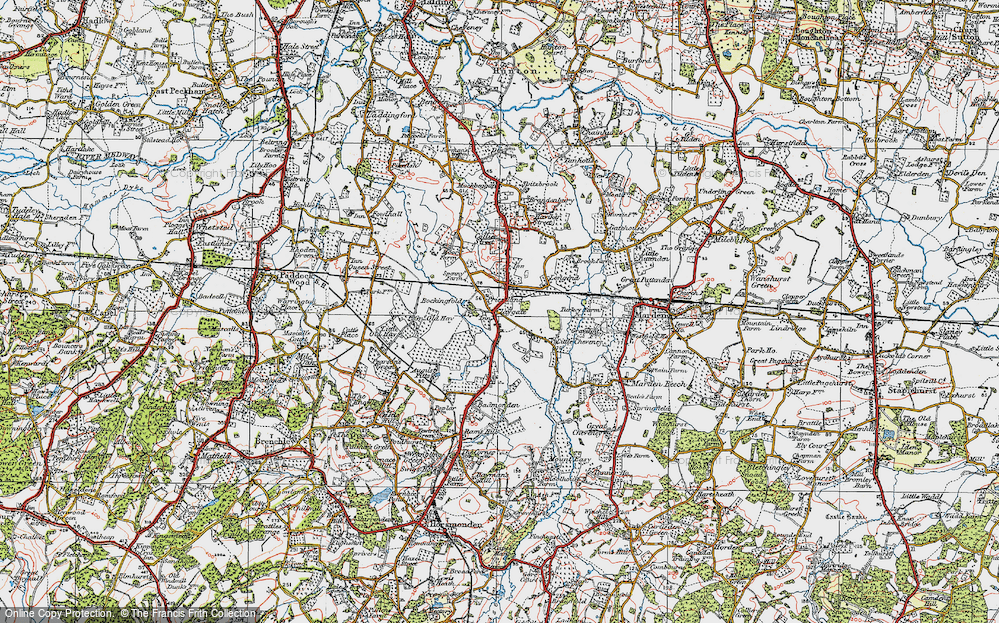 Old Map of Historic Map covering Bockingfold in 1921