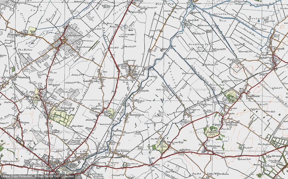 Old Map of Historic Map covering Bottisham Lode in 1920