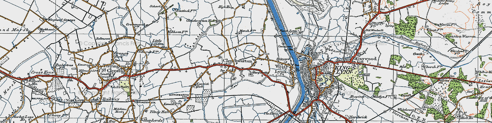 Old map of Clenchwarton in 1922