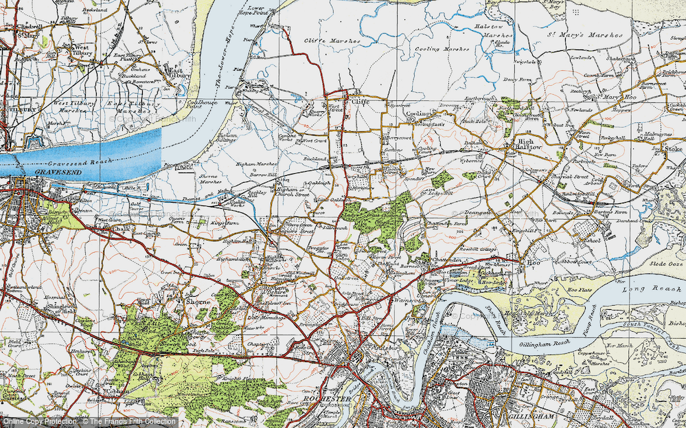 Old Map of Historic Map covering Great Chattenden Wood in 1921