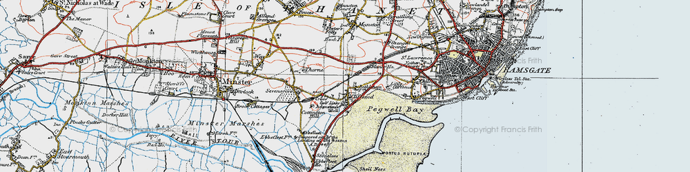 Old map of Ebbsfleet in 1920
