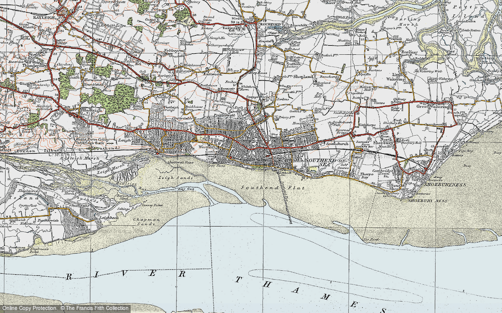 Old Map of Historic Map covering Southend-on-Sea in 1921