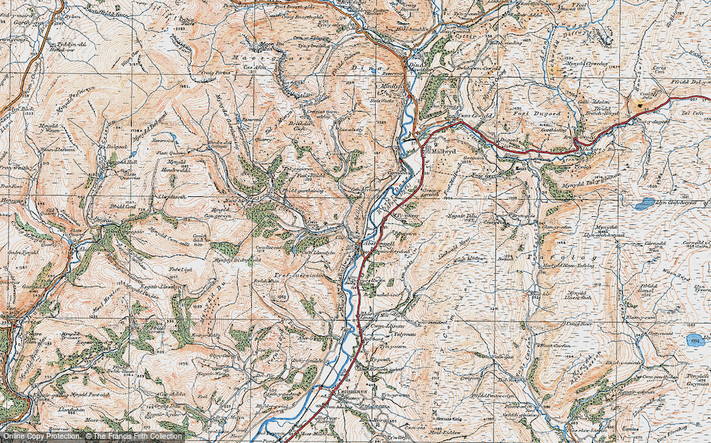 Old Map of Historic Map covering Afon Caws in 1921