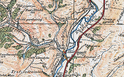 Old map of Afon Angell in 1921