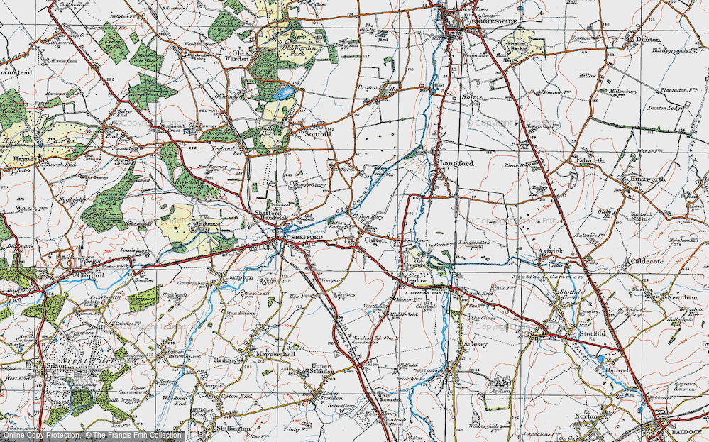 Old Map of Historic Map covering River Ivel Navigation in 1919
