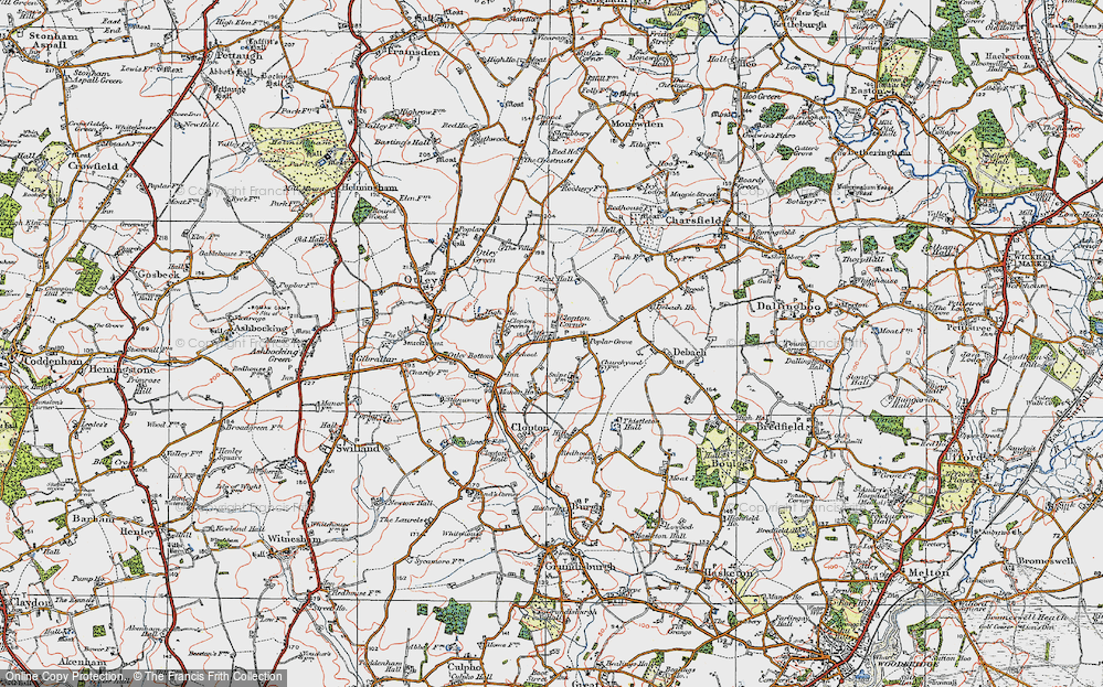 Old Map of Historic Map covering Debach in 1921