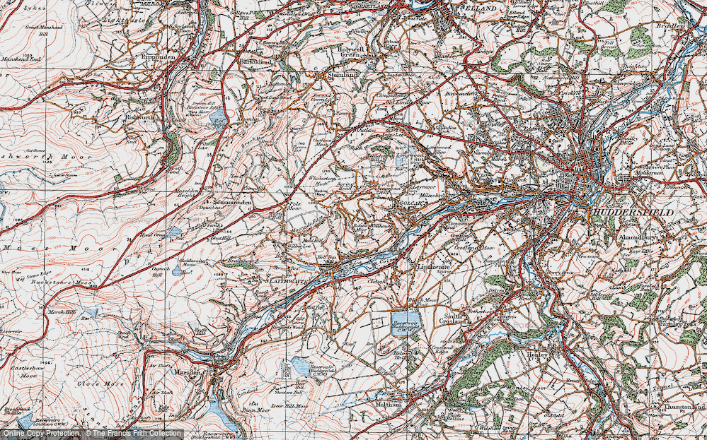 Old Map of Historic Map covering Bolster Moor in 1925