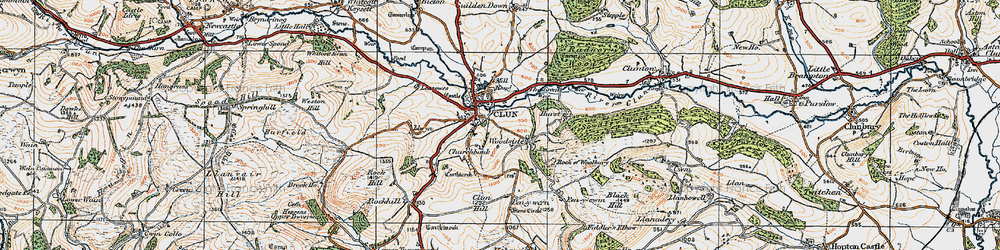 Old map of Clun in 1920
