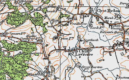 Old map of Woodhayes in 1919