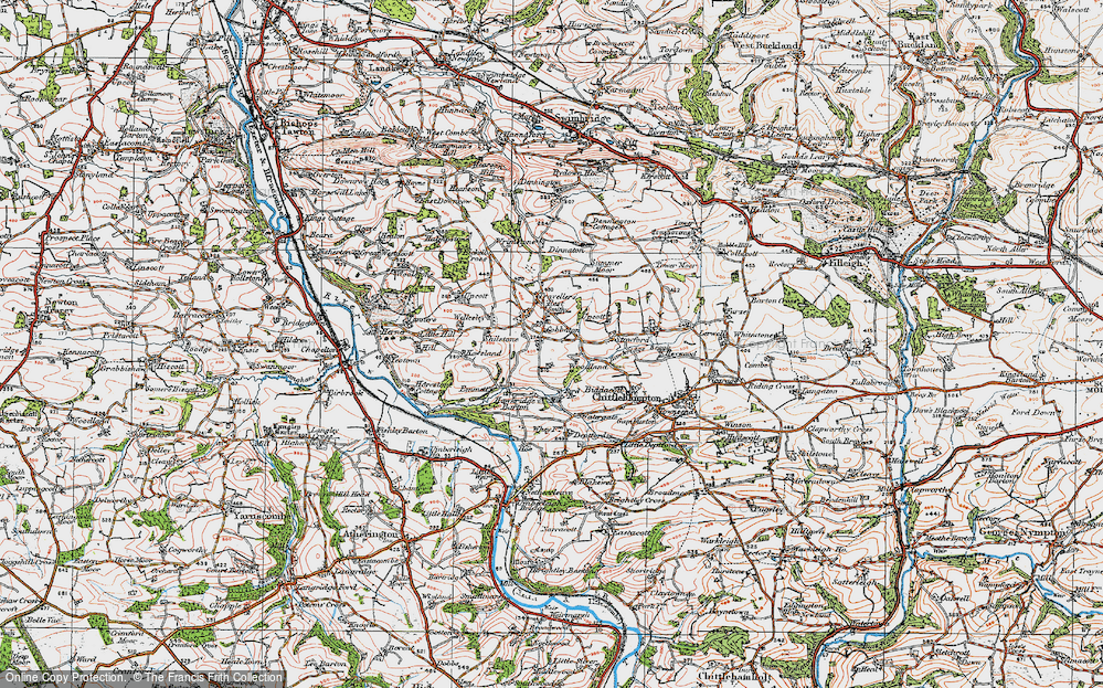 Old Map of Historic Map covering Bickell Cross in 1919