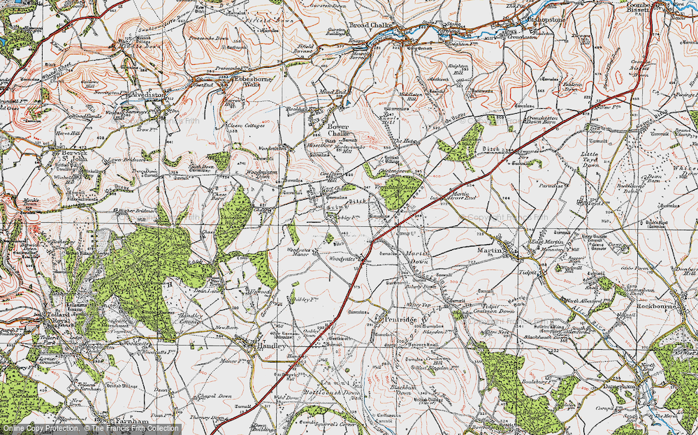 Old Map of Historic Map covering Vernditch Chase in 1919