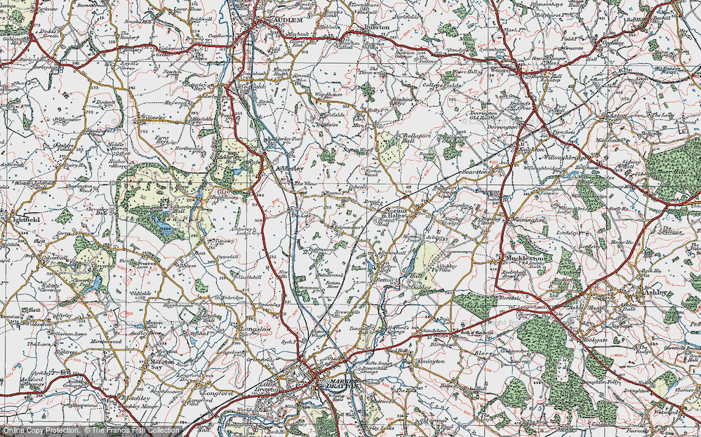 Old Map of Historic Map covering Betton Wood in 1921
