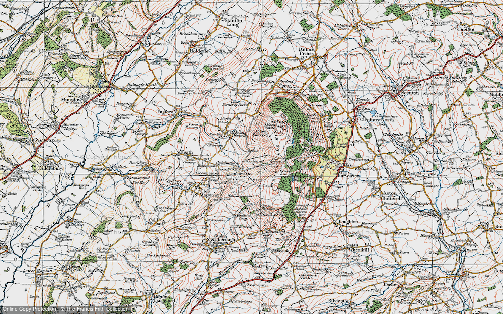 Old Map of Historic Map covering Brown Clee Hill in 1921