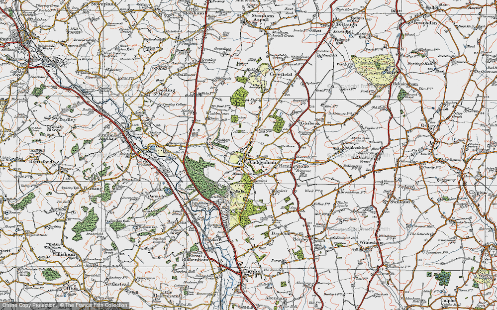 Old Map of Coddenham, 1921 in 1921