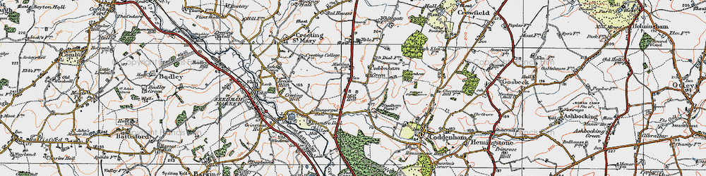 Old map of Coddenham Green in 1921